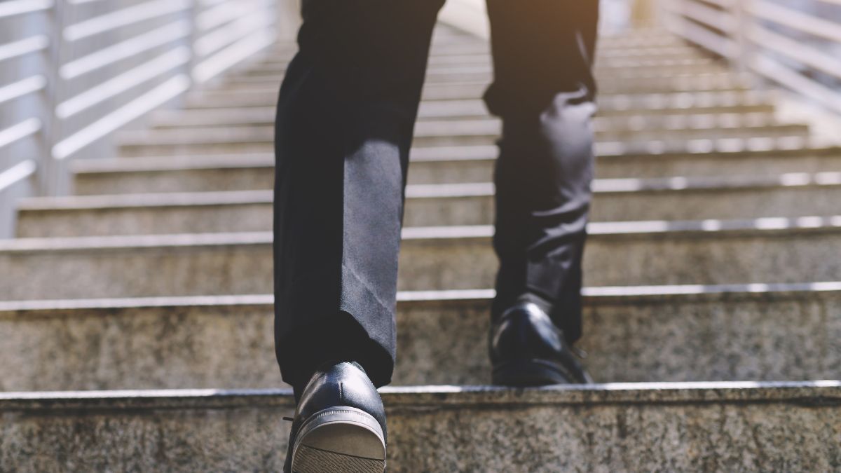 A person going up the stairs